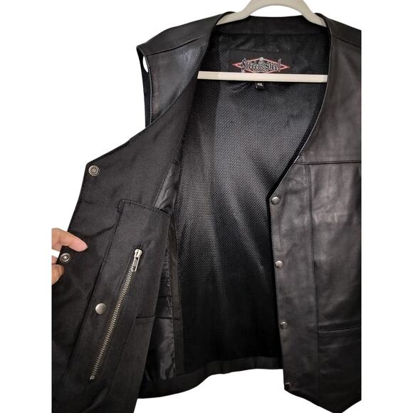 M659) Street & Steel 2nd Amendment Black Leather Motorcycle Vest Size 4XL.Nwot - Picture 7 of 9